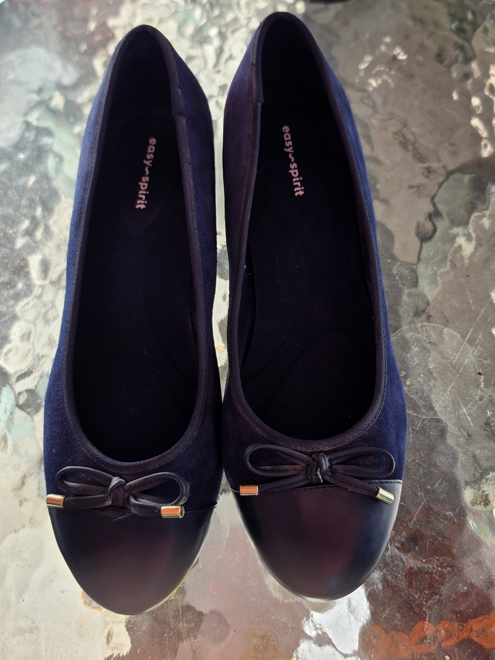 Easy Spirit Navy and Ballerina Wedge Heel with Bow Accent